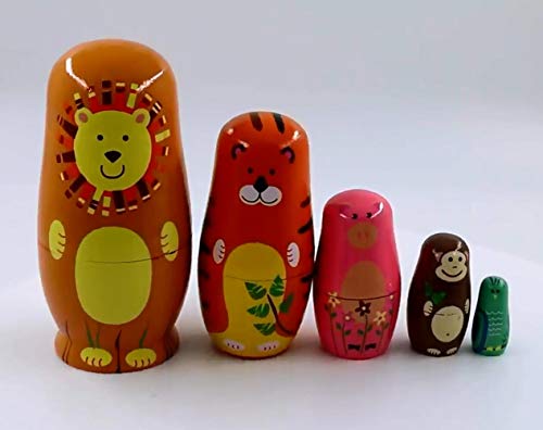 YXQSED Matryoshka Russe, 5 Pièces Poupées gigognes empilables en Bois imbriquées Ensemble Main Fait à la Maison de Noël décoration de la Maison Halloween souhaitant Cadeau - Animaux Cover