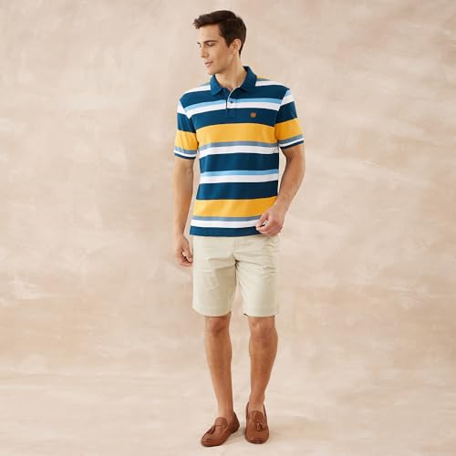 Image of FAHRENHEIT Poly Cotton Stripe Pique Polo Short Sleeves T Shirt