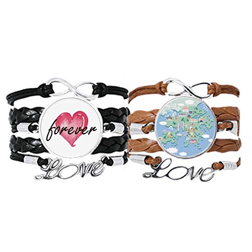Bracelet en cuir carte de Hong Kong lot de 2 finitions haut de gamme