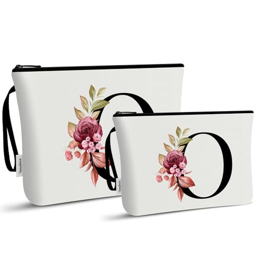 Image of Vavabox A-Z Personalized Makeup Bag, Birthday Gifts for Women Mom, Gifts for Best Friend, Bride Bridesmaid Cosmetic bag (O, 03-White Set)