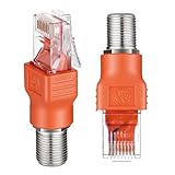 Alrhso Coax to Ethernet Adapter 2PCS F-Type Female to RJ45 Male Coaxial Converter, Orange F Female-to-RJ45 Male Ethernet Adapter, Coax-Straight Connector Coaxial Coupler Coax Straight Connector