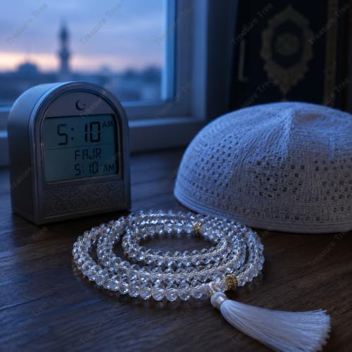 Image of Islamic Salat Prayer Tasbih - 100 Crystal White Beads - Tasbeeh for Dhikr, Zikr, and Meditation (White Crystal)
