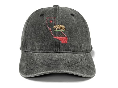 GDIQ California Republic Bear Outline Hat, Cali State Gifts Souvenir with CA Flag Map, Embroidered Cotton Baseball Cap for Tourists Men Women