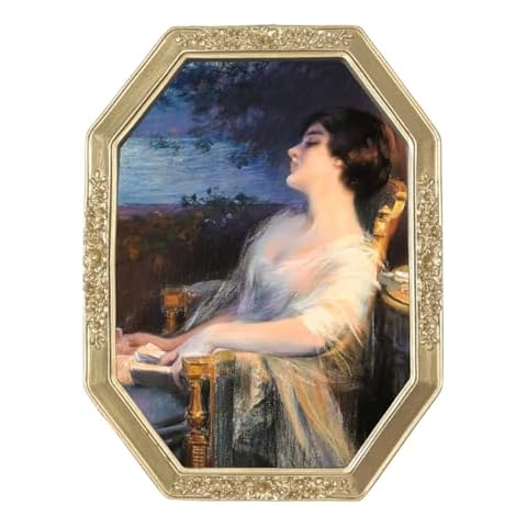 WINPLUS+ 4x6 Vintage Picture Frame, Ornate Antique Polygon Photo Frame In Pale Gold Tone With Floral Design, Real Glass Front, Wall Mount and Tabletop Display, Art Gallery Gift (Pale Gold 4x6) Cover