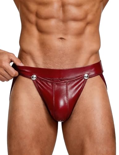 ohyeahlady Jockstrap Homme Cuir Ouvert Devant String Ficelle Ouvert Homme Slip Chic Poche Ouverable Tanga sans Couture Tenue Club Libertin Halloween sous...