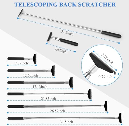 Image of 2 Pack Extra Long Back Scratcher for Adults & Seniors - 31.5 Inch Telescoping Stainless Steel, Portable Itch Relief Tool for Hard to Reach Spots with Canvas Storage Bag