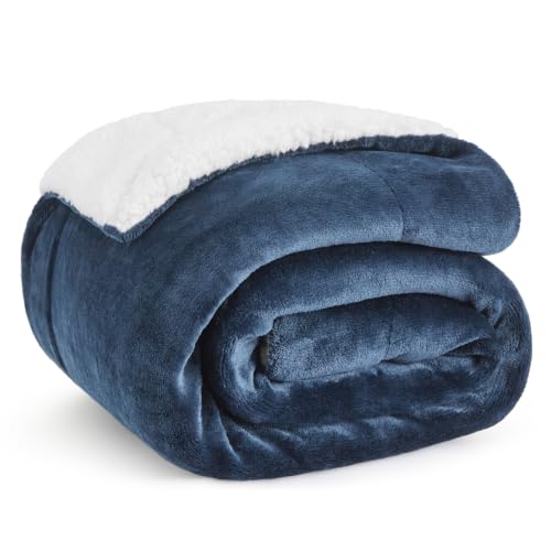 Image of Bedsure GentleSoft Sherpa Fleece Throw Blanket for Couch, Non-Heated, Thick and Warm Throw for Women and Men, Soft Fuzzy Plush Blanket for Winter, Slate Blue, 50x60 Inches