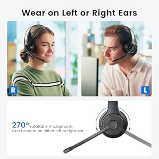 EKSA H3 Bluetooth Headset mit Mikrofon, [65 Stdn Wiedergabezeit & 30M Reichweite] Wireless Headset Mono PC Headset mit Mic Rauschunterdrückung, Upgraded 5.4 Bluetooth Kabellose Headset für Büro/Office