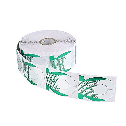 1Roll of 500pcs Form Nail Art Tip Rolls Acrylic Curve Gel Guide Sticker Green Horseshoe Shape Extension Nails