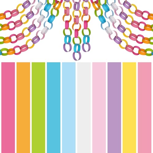 CHRORINE 600 Pcs Easters Day Paper Chains Colored Paper Strips for Festival Party Decorations DIY Crafts Supplies (Easter Colors 1 x 7.08 inches)
