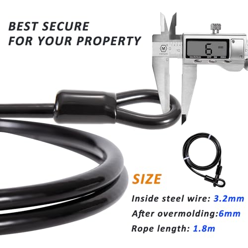 GUNGY 1.8M Cable de Acero para Bicicleta Candado Bicicleta 6mm Espesor Cable Doble Bucle de Seguridad para Cadena Bicicleta Antirrobo Negro - imagen 2
