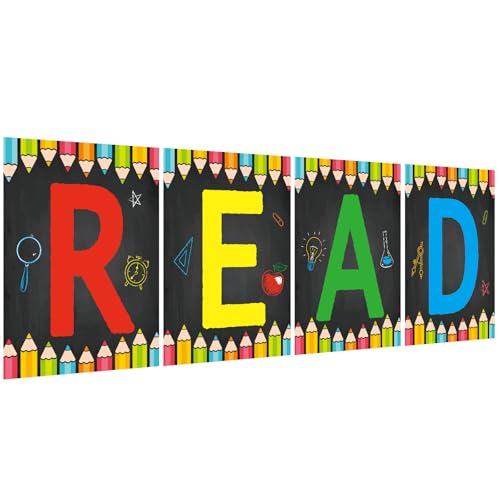 Image of COCHIE Reading Posters for Classroom Decorations, Library Reading Corner Decor, Read Signs Poster Bulletin Board Set of 4, Pre-k Preschool Kindergarten Classroom Wall Decoration (Pencil)