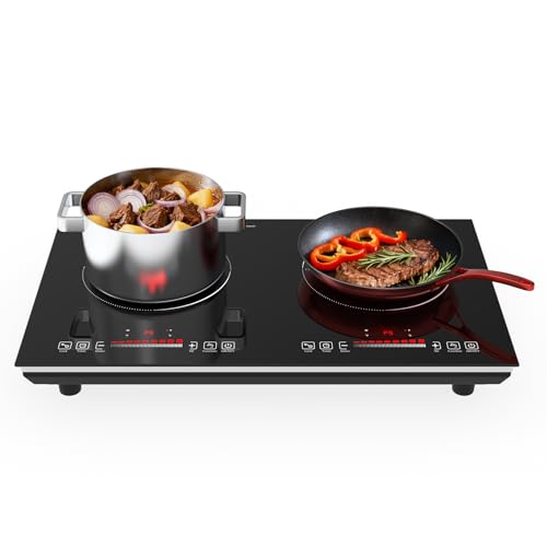 GTKZW Plaque Induction 2 Feux 3600W, Plaque de Cuisson Électrique 60 cm Pose Libre avec 9 Niveaux de Puissance, Minuterie et Sécurité Enfant, Réchaud pour...