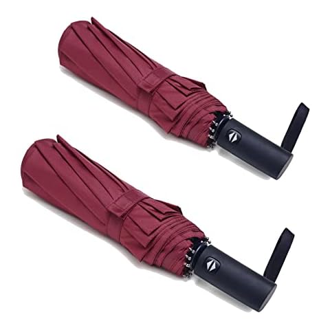 NPCQUN Travel Essentials Umbrella Windproof Compact Collapsible Light, Automatic, Strong and Portable, Wind Resistant, Folding Small Umbrella for Rain Winered+Winered Cover