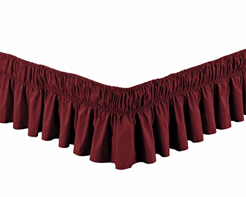 Fancy Collection Queen -King Easy Fit Bed Ruffle Wrap Around Elastic Bed Skirt With 17" Drop New Easy Install Solid Burgundy #TOP1