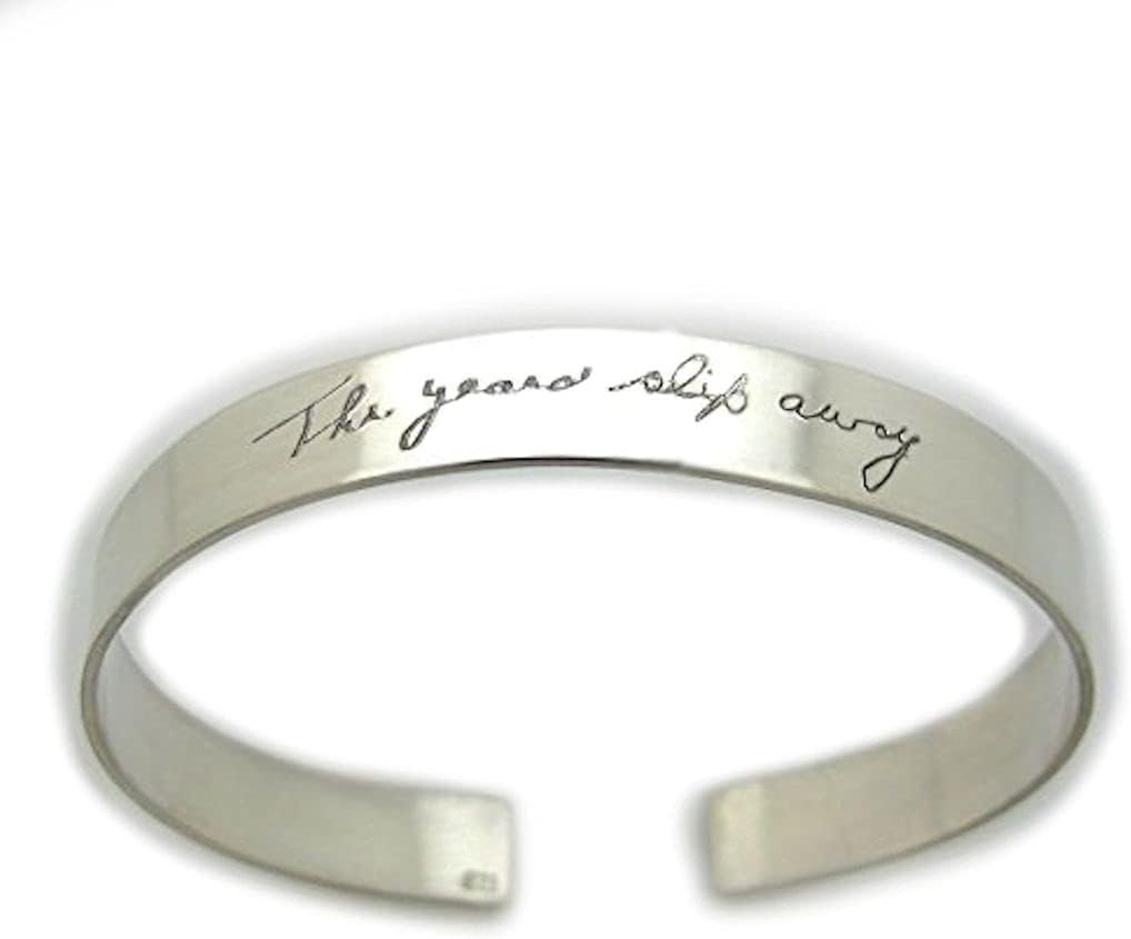 NadinArtDesign Custom Actual Handwriting Text Engraved Bracelet - Personalized Signature Bracelet - 4Silver ID Cuff - Gift Idea - Father Day Gift - signature engraved bracelet