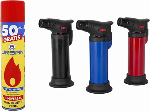 DISPAU 3 Mini Sopletes para Cocina Flambeador de Gas con Llama Ajustable Perfecto para Caramelizar, Crema Catalana y Barbacoas ¡Con 1 Botella Gas Rellenables con 5 Adaptadore Gratis!