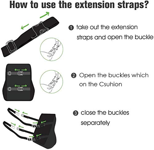 Feagar Lumbar Pillows Back Support Cushions Memory Foam Pillows for Car Seat Office Chair Home Sofa or Couch, Low Back Pillow Chair Cushions with Extension Strap and Carry Bag, Black