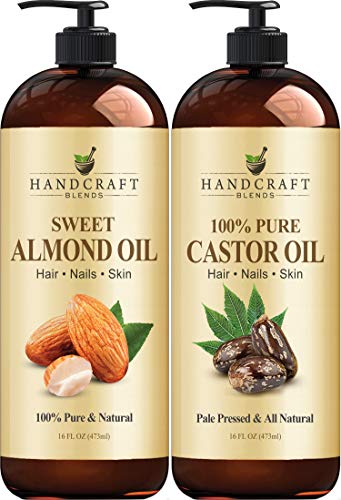 Handcraft Sweet Almond Oil and Castor Oil â 100% Pure and Natural Oils âFor Hair Growth, Eyelashes and Eyebrows â Use As Aromatherapy Carrier Oil, Massage, Moisturizing Skin and Hair â 16 fl. Oz