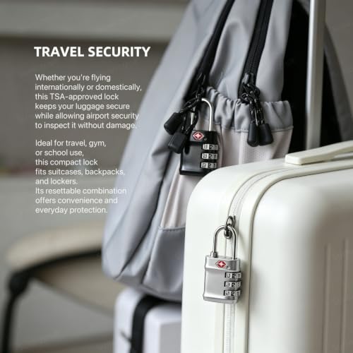 Image of Sunkizzrs Set of 2 Metal Luggage Locks for Travel | TSA Approved 3-Digit Combination Lock for Suitcases, Backpacks, Baggage (Silver + Black)