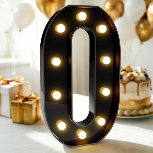 Image of Pooqla Large Black Light Up Numbers 0 Birthday Decorations for Boys | Black Party Decorations, 12.6in Tall Big Marquee Numbers Anniversary Birthday Gift for Boys Wedding Room Decor