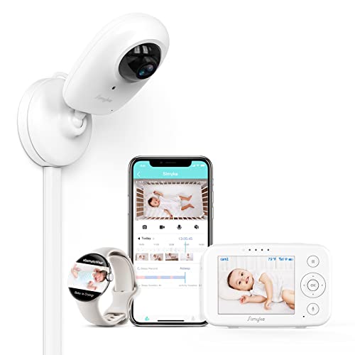 Image of Simyke Video Baby Monitor with App and Screen 1080P Camera, Cry Detection, Lullabies, Two Way Talk, Night Vision, Face Detection, Wall Mount, Connect Smart Watch, Temperature Monitoring, Gift for Baby