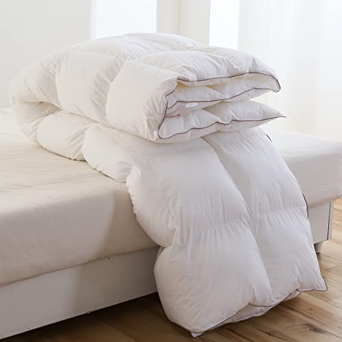 SNOWMAN Premium Down Comforter Queen Size, Luxurious Heavyweight Duvet Insert with Cotton Blended Fabric, 46oz Fill Weight 3D Baffle Box Design Medium Warm Hotel Bedding Comforter (White,90"x90")
