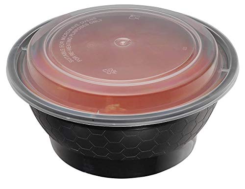 Meal Prep Containers 40oz Round Bowls with Lids, Disposable Food Storage Bento Box, Microwavable, Premium Bowl, Stir Fry, Ramen, Soup | Lunch Box | BPA Free | Freezer / Dishwasher Safe (Black, 50)