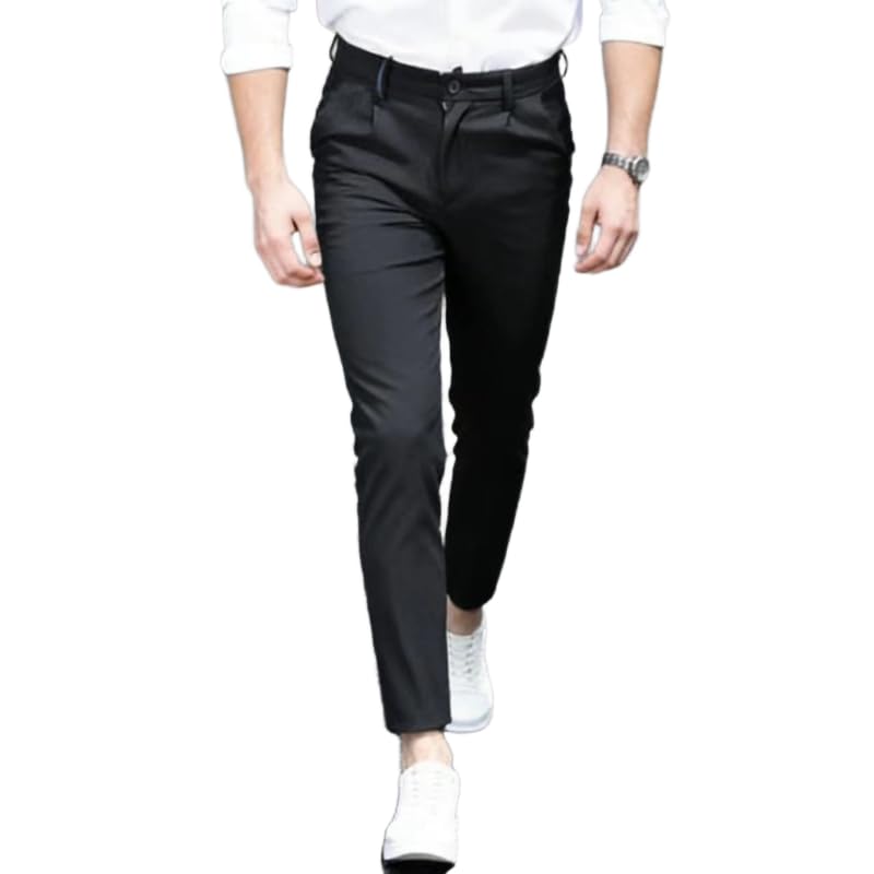 Mens Solid Color Slim Straight Fit Dress Pants Stretch Business Casual Trousers