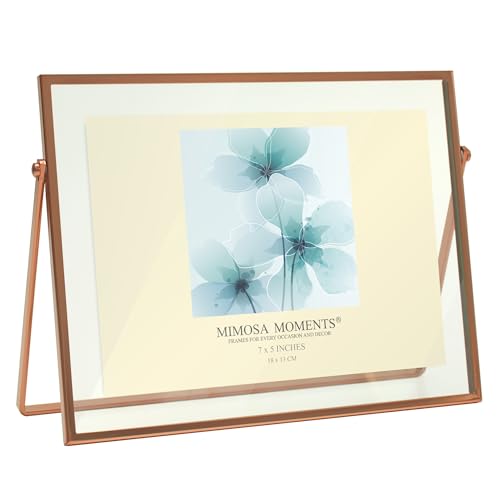 MIMOSA MOMENTS Rose Gold Metal Floating Picture Frame (Rose Gold, 5x7 Horizontal)