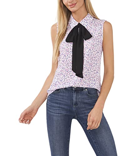 CeCe Sleeveless Floral Bow Blouse