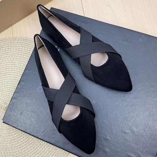 SAILING LU Women's Pointed Toe Flat Shoes Lightweight Dress Flats Cross Ankle Strap Ballerina Shoes Soft Walking Flats4