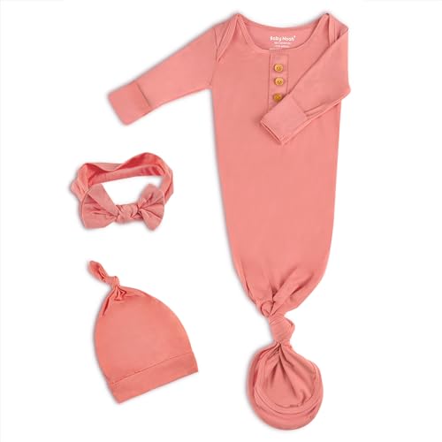 Image of Newborn Baby Knotted Gown, Super Soft Silky Infant Long Sleeve Sleeper with Tie Bottom, Baby Girl and Boy Sleep Gown