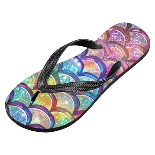 Color Mermaid Scale Beach Summer Casual Flip Flop Sandals Non-Slip Quick Dry for Women Men 214B3213