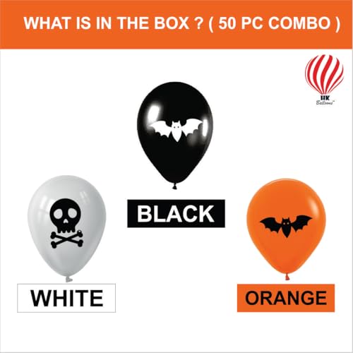 Image of HK balloons Rubber 50Pcs White Black Orange Halloween Decorations Items For Printed Balloons Halloween Themed Pumpkin Balloons Set For Halloween Celebration Party Decoration Balloons