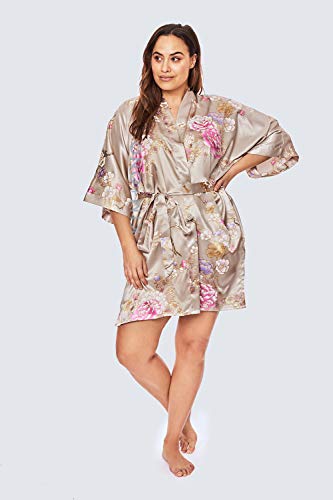 Image of KIM+ONO Satin Short Kimono Plus Size Robe for Women - Bridal Gift, Maternity & Lingerie Robe, Machine Washable