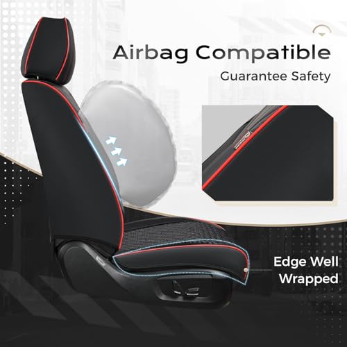 Coverado Car Seat Covers Full Set, Seat Covers for Cars, 5 Seats Car Seat Protector, Car Seat Cover, Breathable Car Seat Covers Front Seats Back Seats, Car Seat Cushion Fit for Most Cars Black & Red