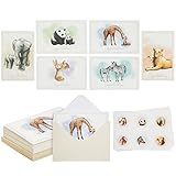 Pipilo Press 24 Pack Blank Baby Shower Cards and Envelopes with Sticker Seals, 6 Animal Designs (4x6 In)