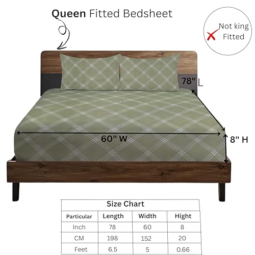 Image of RD TREND 360 180tc Geometric Fitted Bedsheets Double Size 78x60x8 Inch, Elastic Bedsheets for Queen Size Bed with 2 Pillow Covers-18x28 Inch (Lines-Green)