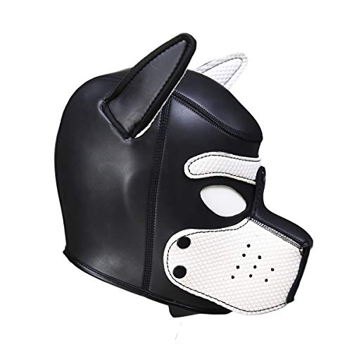 HOT TIME Neoprene Puppy Hood Custom Animal Head Mask Novelty Costume Dog Head Masks (Large, White) - Thumbnail 4