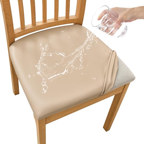 FANSU Dining Chair Seat Covers Set of 6, Pu Leather Waterproof Chair Seat Covers with Ties for Dining Room