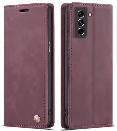 Image of ClickCase for Samsung Galaxy M42 5G Sheepskin Series Faux Soft Leather Wallet Flip Case Kick Stand with Magnetic Closure Lightweight Slim Flip Cover for Samsung Galaxy M42 5G (Mauve Red)