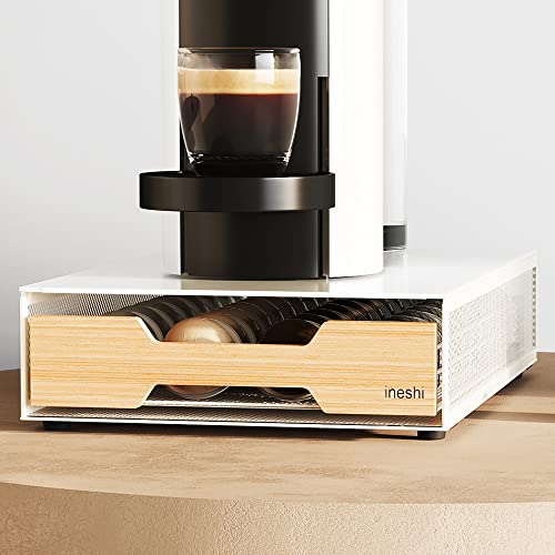 Ineshi Bamboo Podstash For Vertuo - Coffee Pod Storage Drawer/Holder/Compatible With Nespresso, Holds 40 (Ghost White) #TOP1