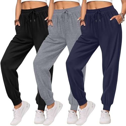 3Pack Women's Plus Size Sweatpants with Pockets Drawstring Elastic Waist Joggers Lounge Running Yoga Pants Trousers