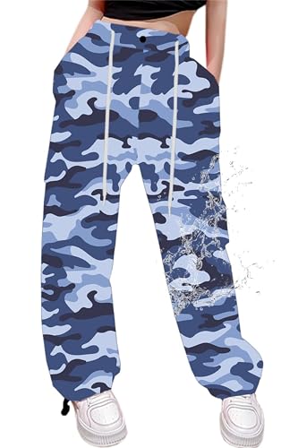 Image of Cromoncent Cargo Pants Girls & Women Parachute Pants Y2K Baggy Rave Clothes Waterproof with Pockets, 6 Years - 3XL