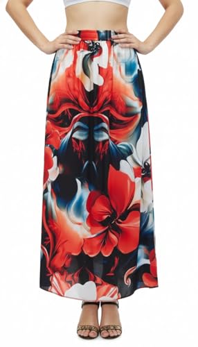 Image of VAGISHA Women's 4-Metre Flared Long Skirt | Skirts for Women Long Length | Long Skirts for Girls | Ethnic & Boho Printed Wear with Elastic Waist | Perfect for Party, Festive & Casual Look