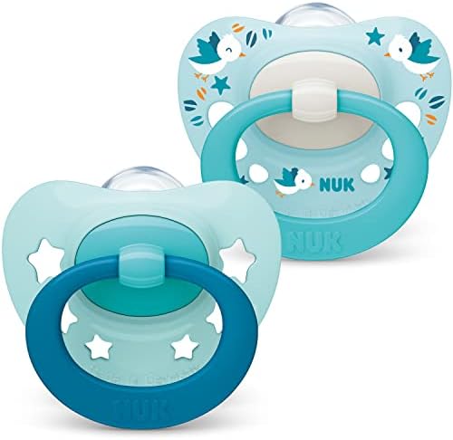NUK Signature Night & Day Baby Dummies | 18-36 months | Glow in the Dark Soothers | BPA-Free Silicone | Blue | Pack of 4
