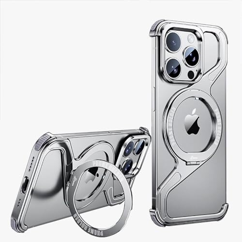 Coque iPhone 14 argent métal support magnétique étui arrière en Z
