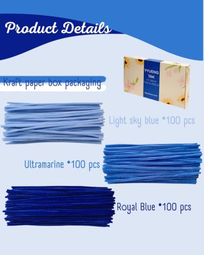 Miniatura 2 de Yyueng Tak 300 Piezas Limpiapipas Chenilla Azul 30cm X 6mm ,Limpiapipas Azul Para Manualidades: Para Hacer Flores, Animales, Decoraciones Para El Hogar Y Actividades Creativas,Blue Pipe Cleaner