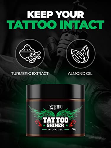 Beardo Tattoo Shiner Gel, 50g | Hydro Gel Heals & Maintains Tattoo Ink | Tattoo Gel for Men with Almond Oil & Turmeric Extract | Brightens & Shines Tatoo for Men